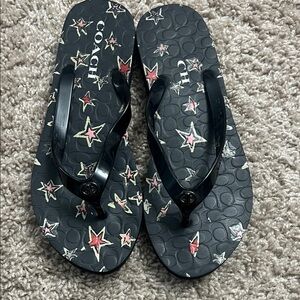 Coach Black Flip Flops with Multicolor Star Accents